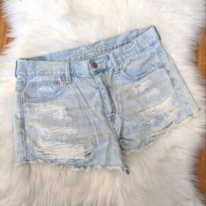 American Eagle Hi Rise Festival Distressed Button Fly Shorts